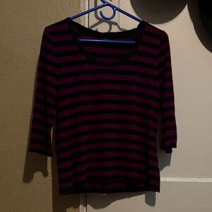 Apt. 9 Black and Deep Purple Striped Scoop-Neck Tee
